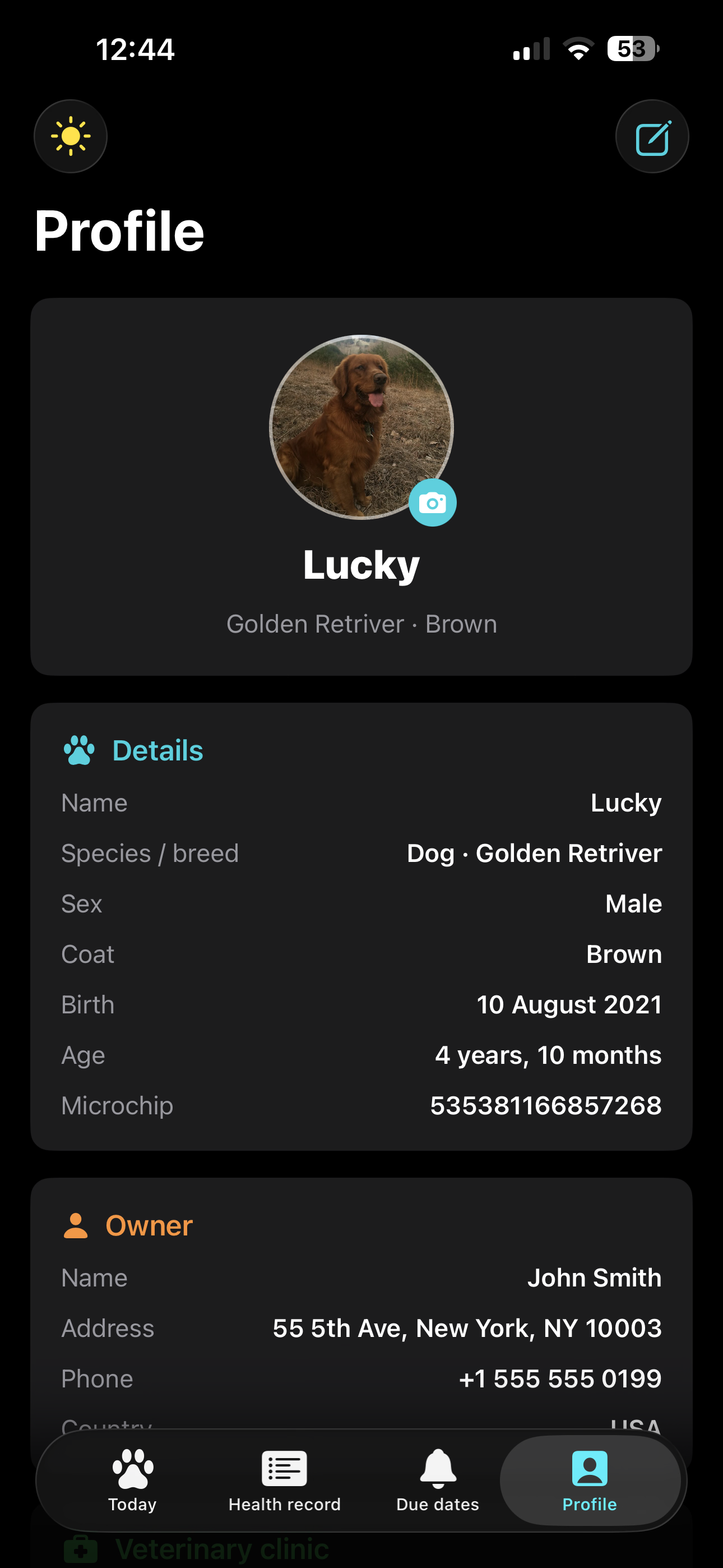 Pet profile